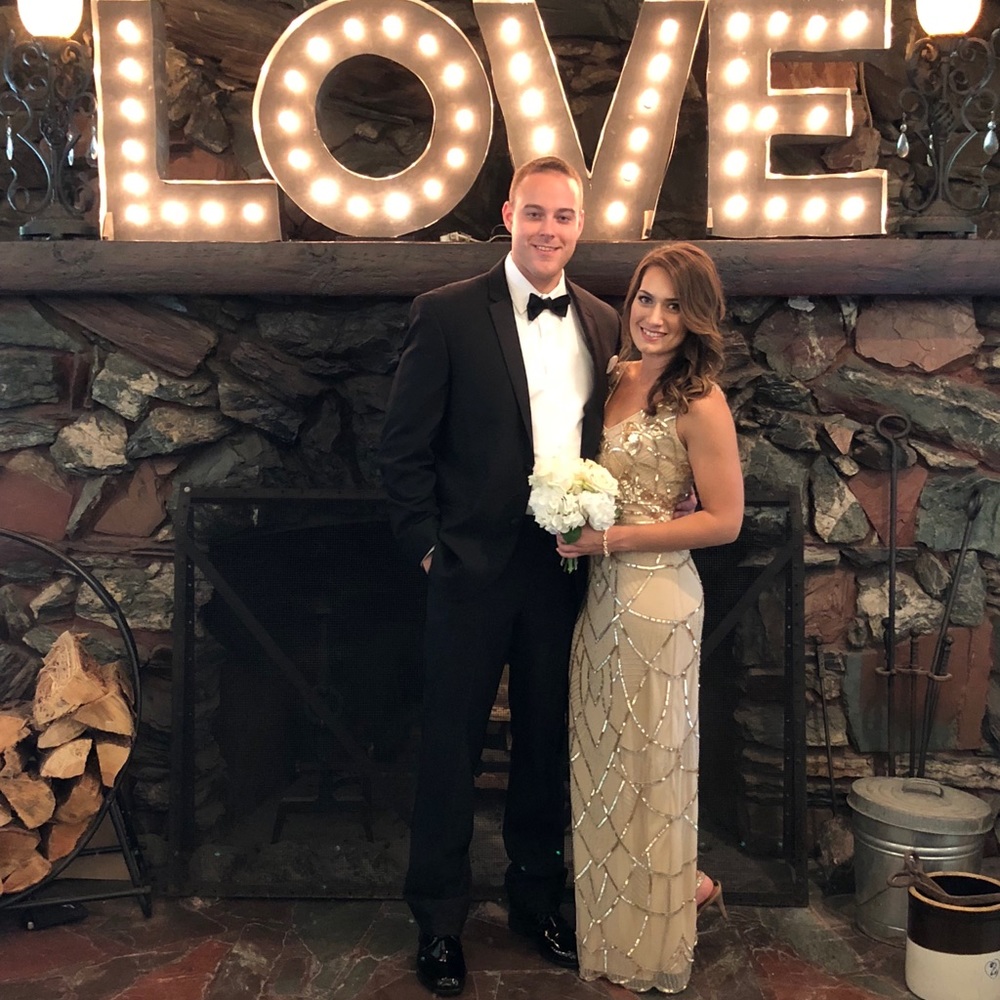 Lord & Taylor gold sequin gown bridesmaid dress 4